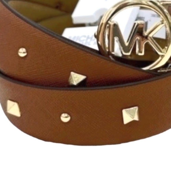 NEW! MICHAEL KORS Brown Vegan Leather Belt w/ Gold Studs Large.